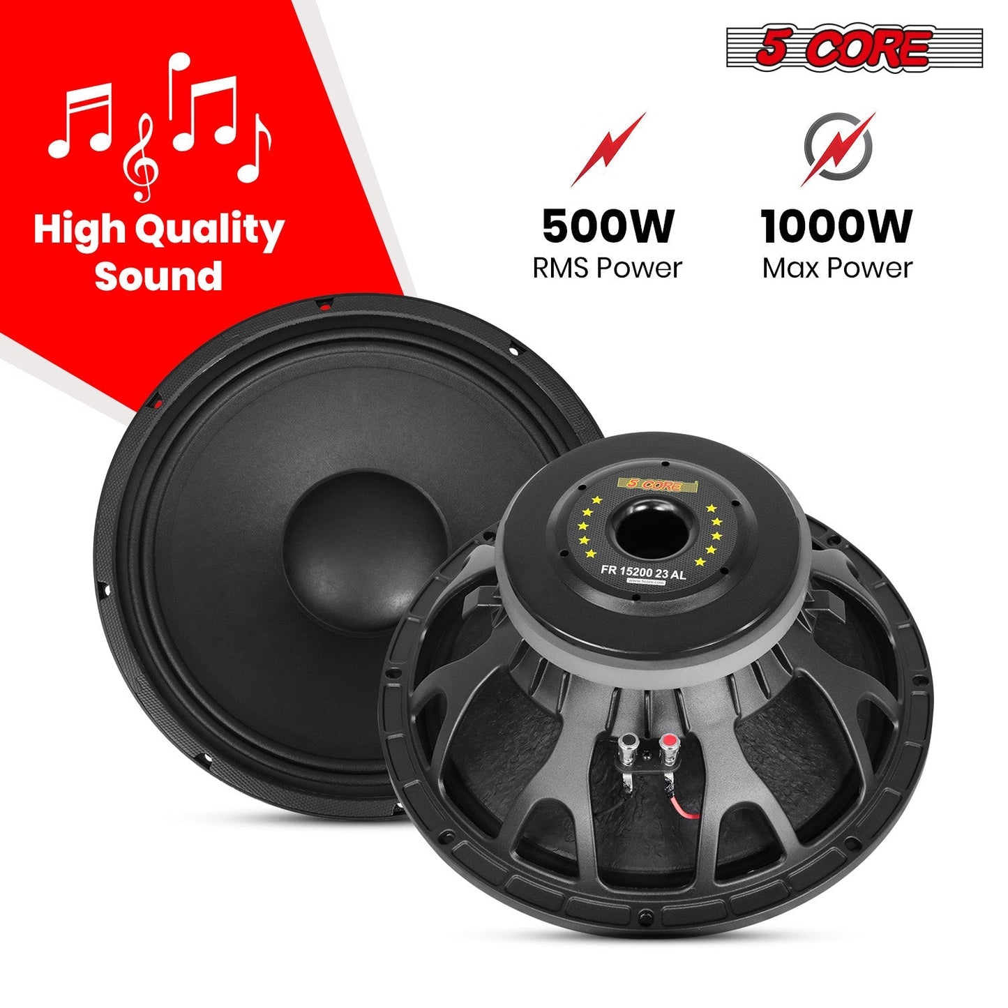 5Core 15 Inch Speaker 2000W Peak 8 Ohm Aluminum Frame Replacement DJ